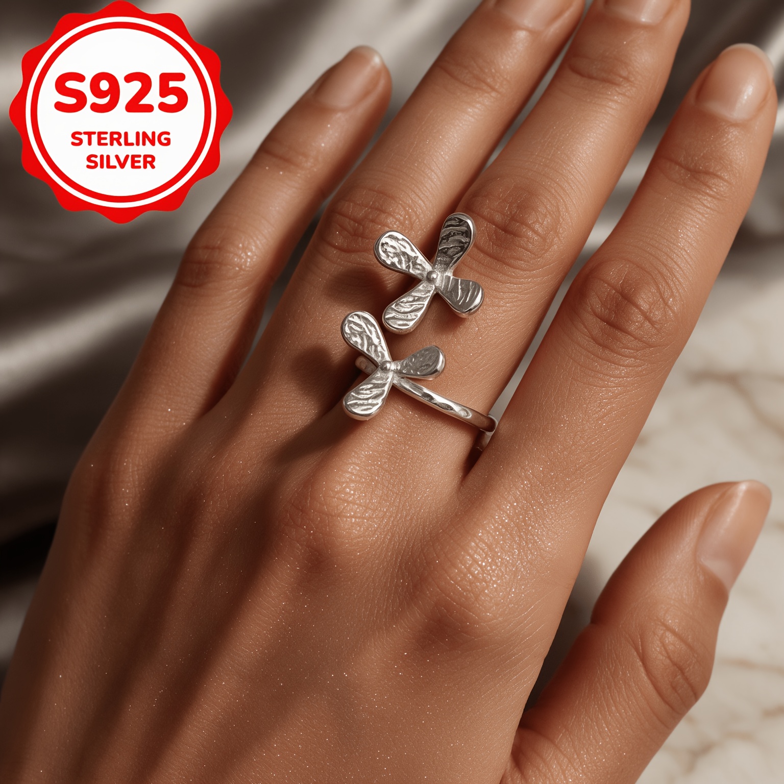 Women's 925 Silver Adjustable Flower Petal Ring